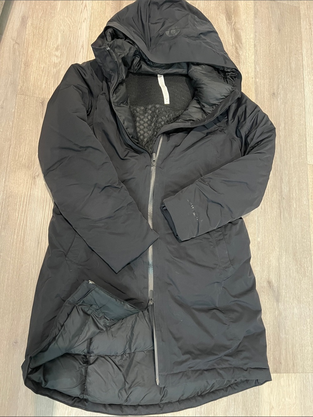 lululemon athletica Black Long Puffer Hooded Coat